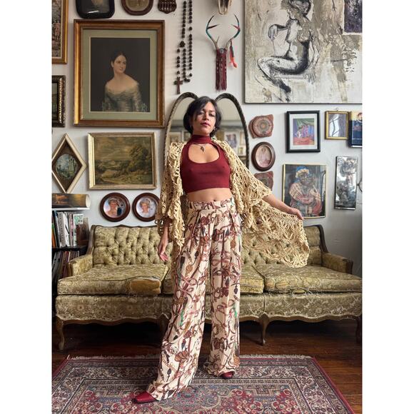 VTG Boho Light Yellow Knit Daisy Shawl w Arm Openings by Cami One Size Fits Most - Picture 10 of 14